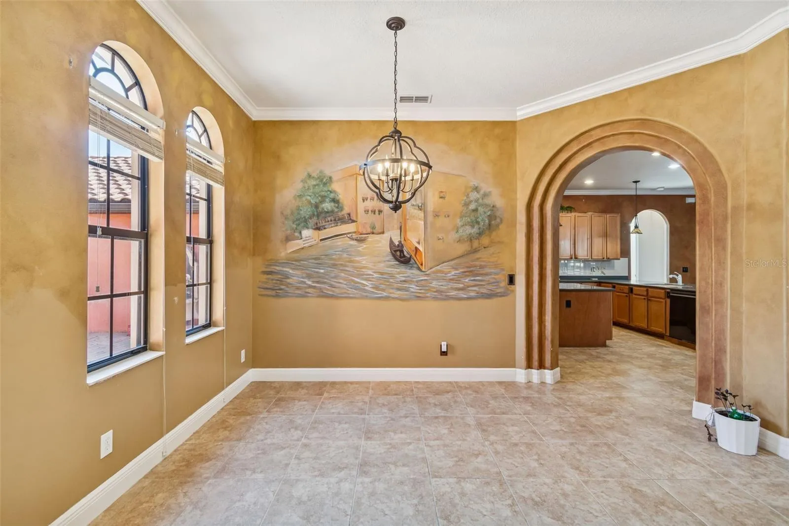 Dining room with custom mural