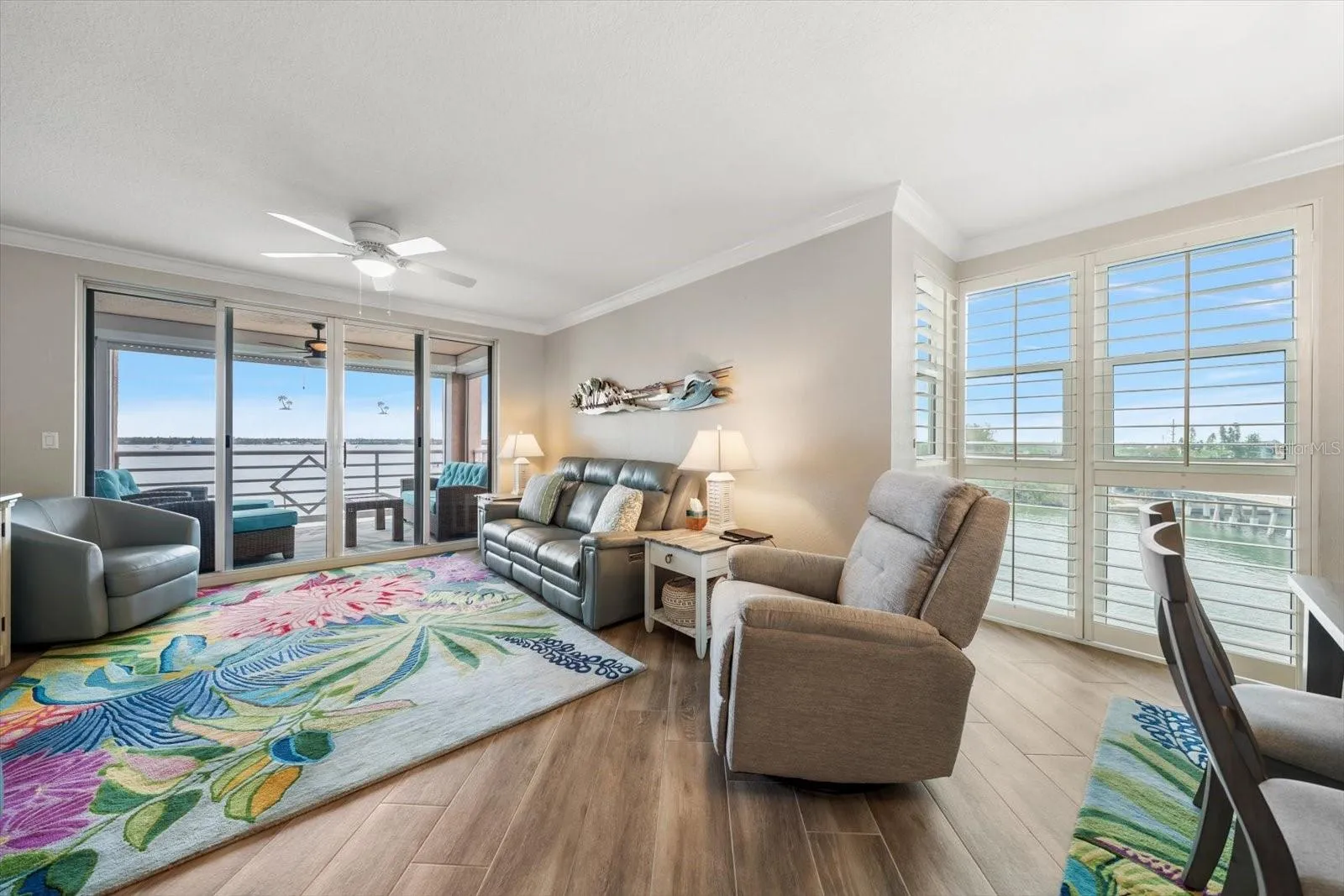 Living room, surrounded by natural light