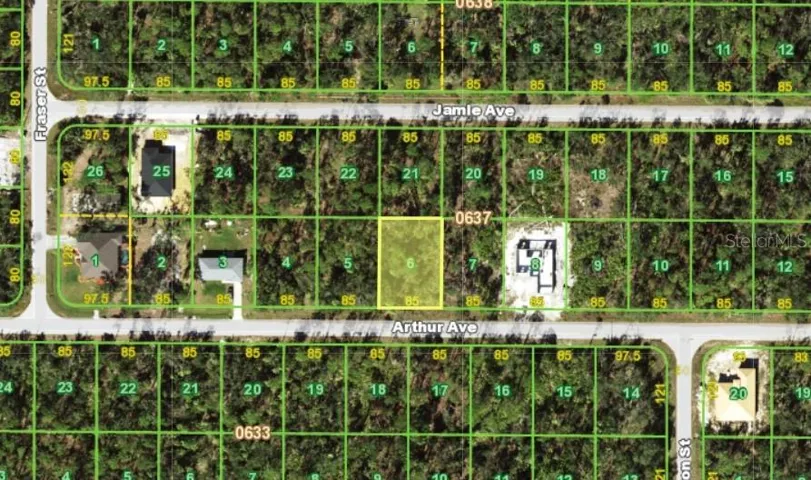 Neighborhood of wide lots and new homes.
