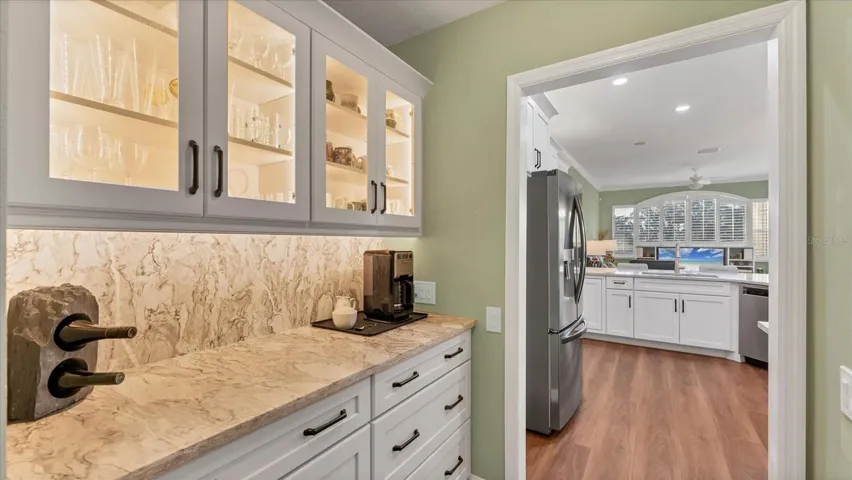 A dedicated coffee/wine bar with display cabinetry.
