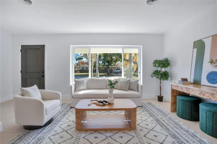 Living Room: tile floor, updated windows