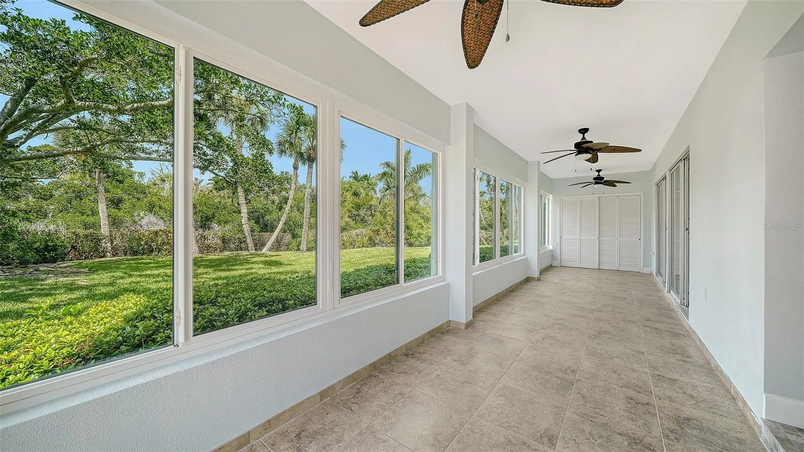 The view east into the lanai that runs the length of the unit.