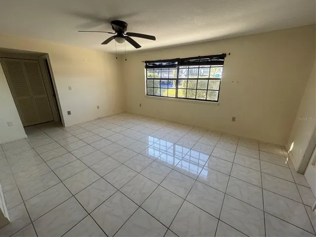 Living room overlooks courtyard.