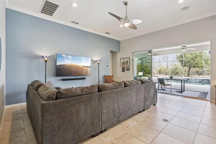 Living Room w/ 12' Ceilings Overlooking Private Views
