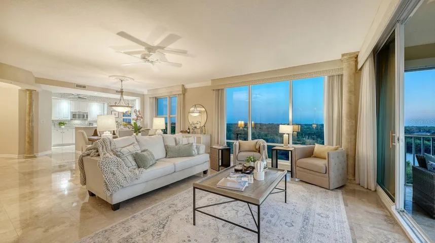 Living area with sweeping water views