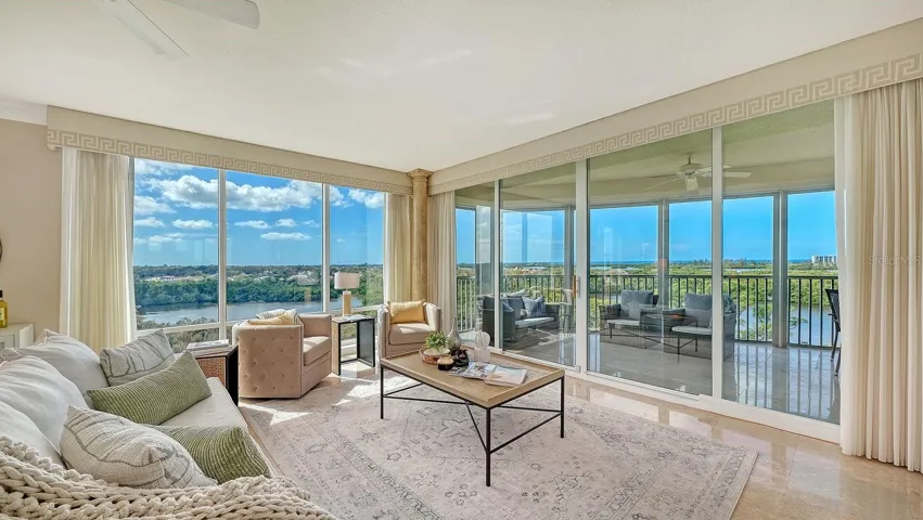 Living area with sweeping water views