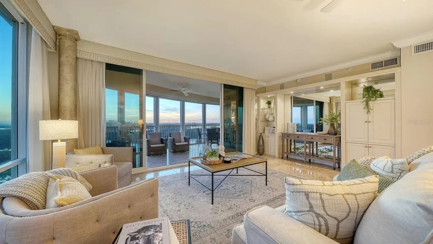 Living area with sweeping water views