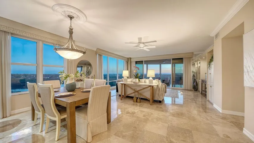 Living area with sweeping water views