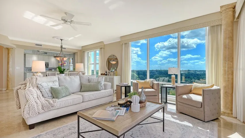 Living area with sweeping water views