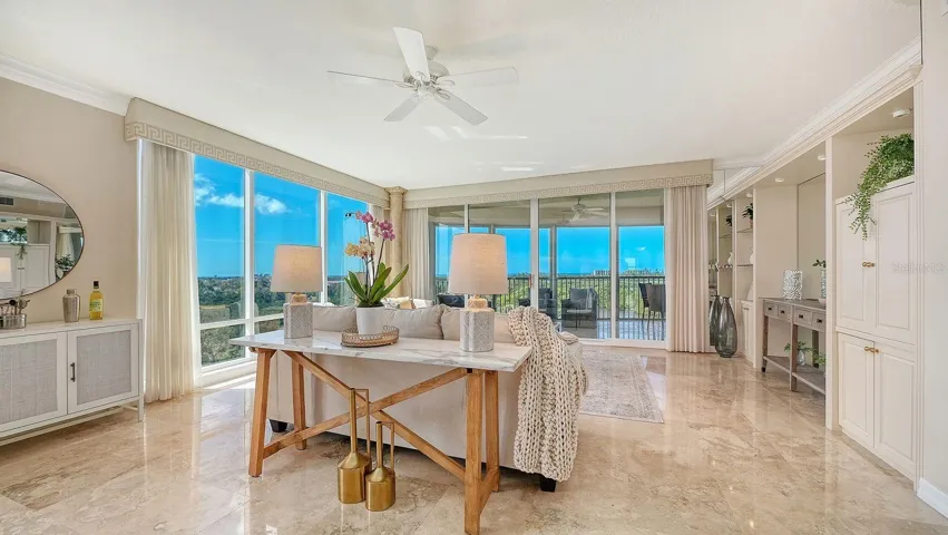 Living area with sweeping water views