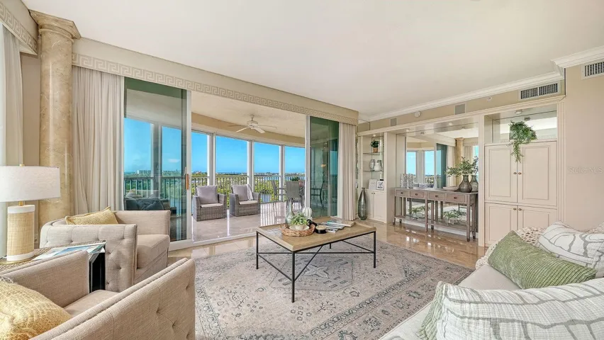 Living area with sweeping water views