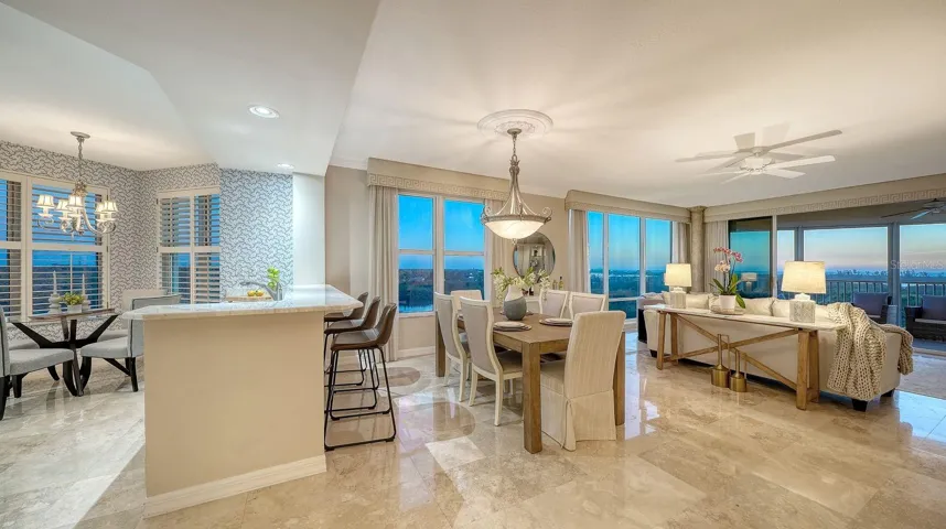 Living area with sweeping water views