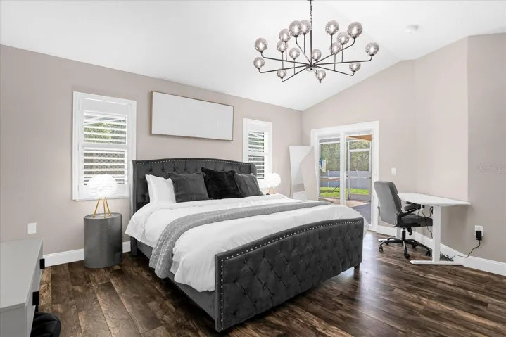 primary bedroom with king size bed