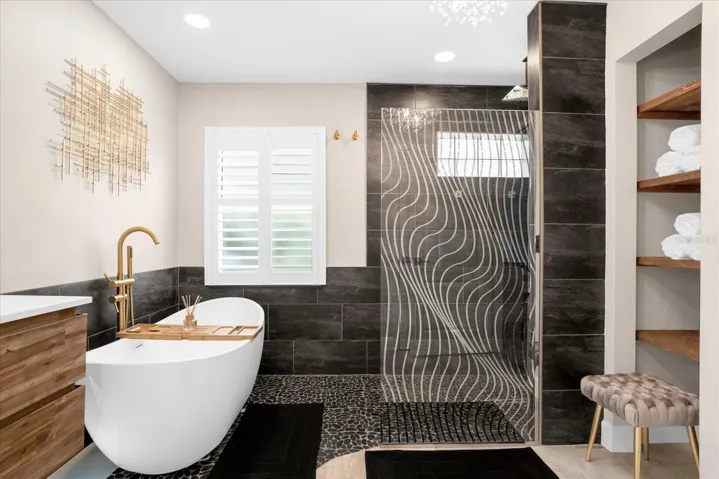 designer primary bathroom