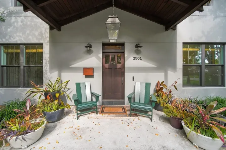 Close up of front door with different chairs!