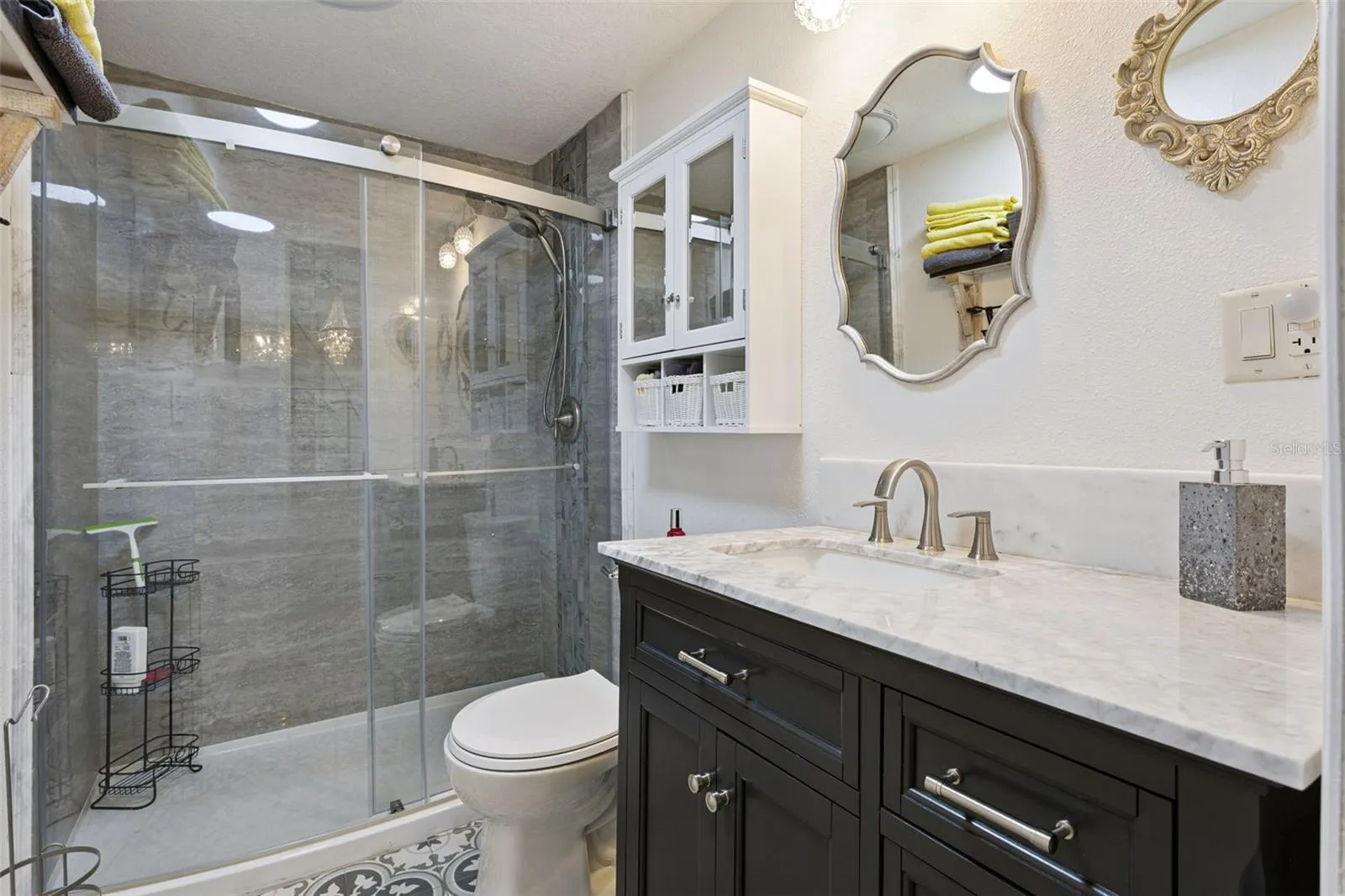 Newly remodeled guest bath with walk-in shower
