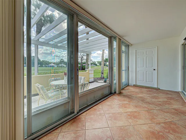 Multiple sliders lead to the outdoor patio