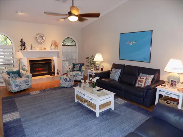 Great room with high ceilings & fireplace