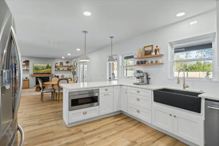 Kitchen overlooking the pool area