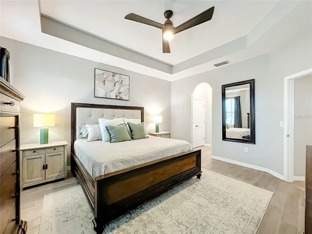 Master suite with tray ceilings.