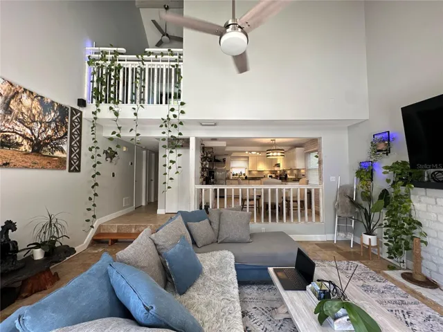 large open living area with double height ceilings