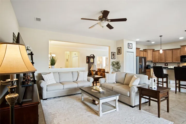 Layout of family room and kitchen