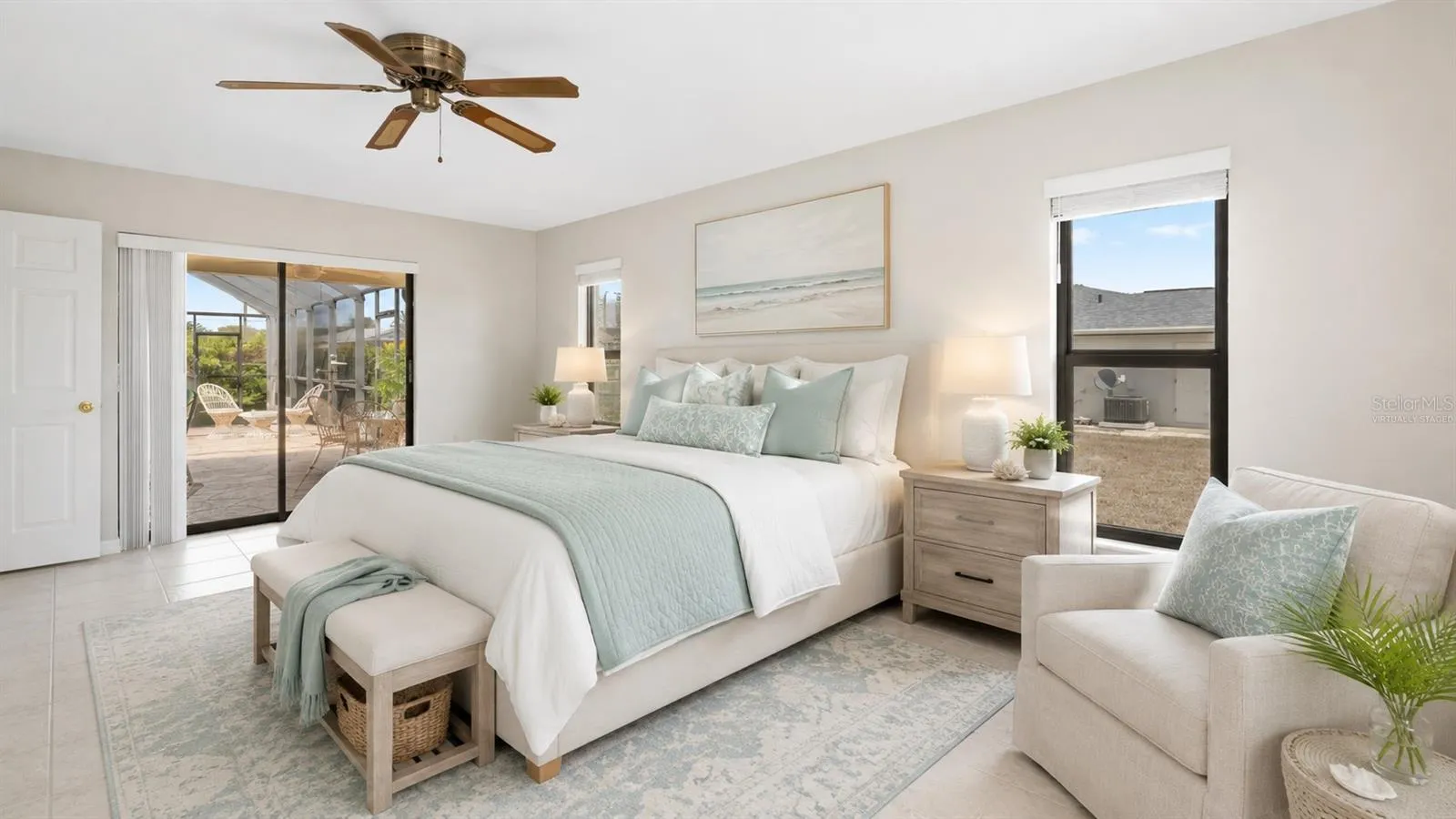 Primary bedroom virtually staged to reflect full potential of property