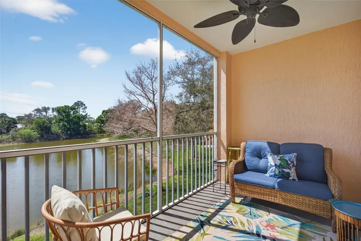 Pond views from furnished rear porch