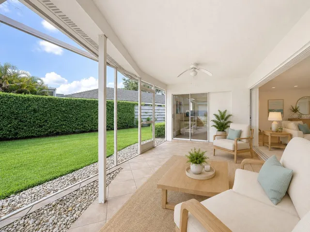 Outdoor lanai with acess to the primary bedroom , living room, dinning room, perfect for creating a fresh brezzeway.