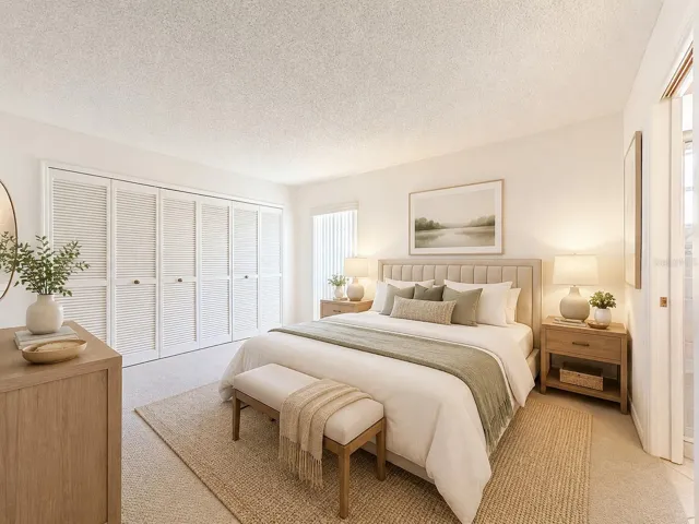 A spacious 3rd bedroom with generous closet space located just steps from the second bathroom. Offers split living perfect for guest.