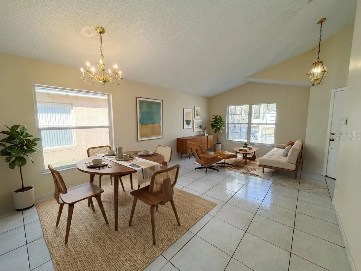 Virtually staged front living/dining room