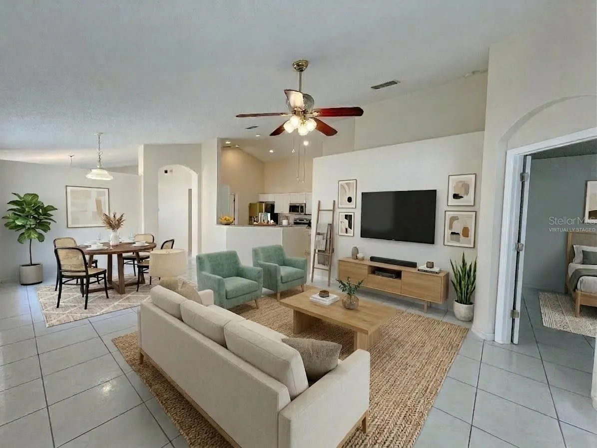 Virtually staged back living/dining room