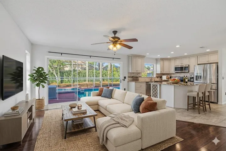 Family room and Kitchen - Virtually Staged