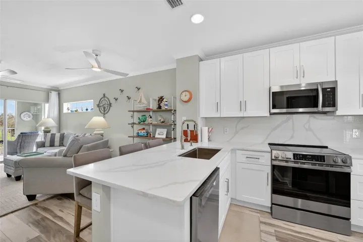 view of kitchen overlooking the living room