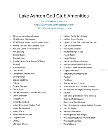 Amenities List