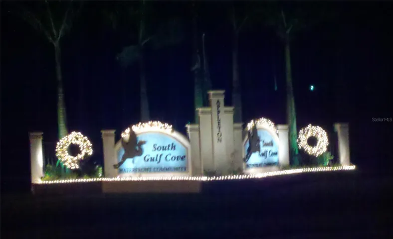 Entrance to South Gulf Cove at Appleton Blvd - all dressed up for the Holidays