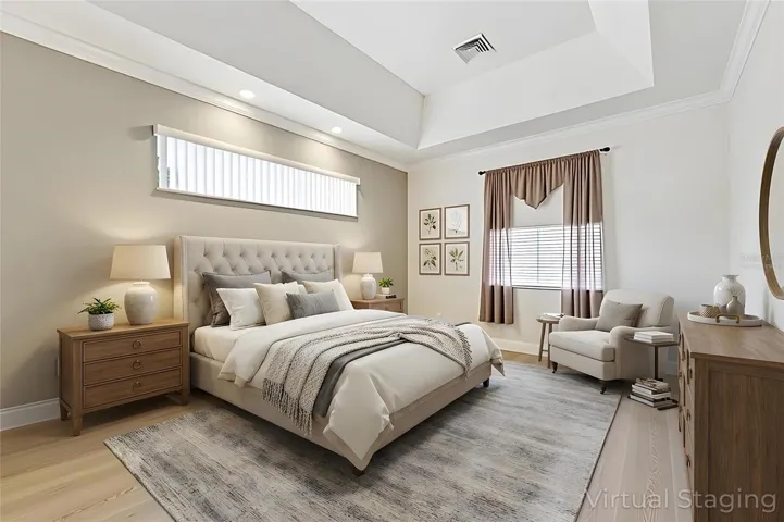 Primary bedroom virtually staged.