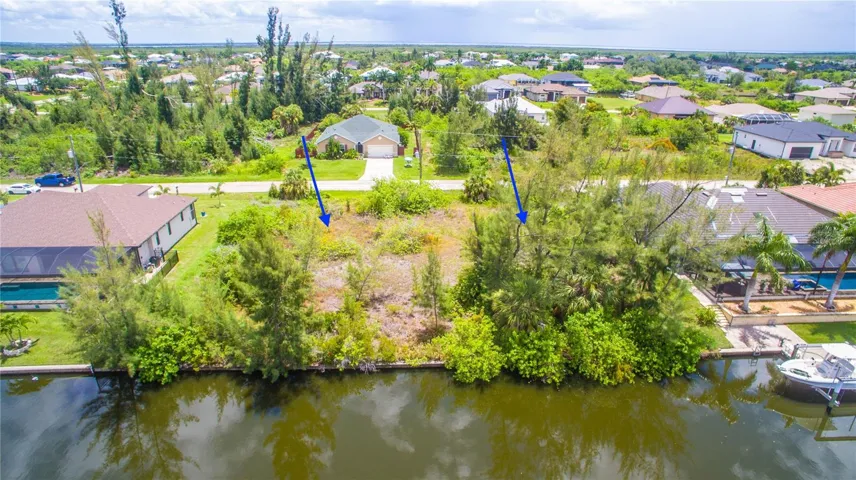 Backyard view with arrows on available lots