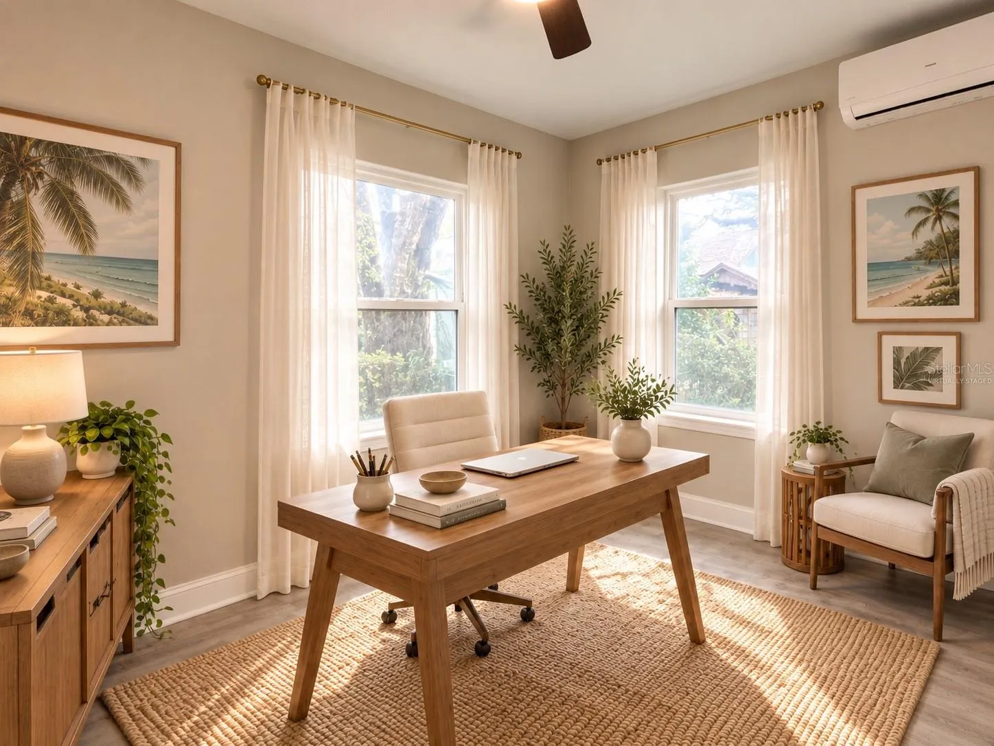 Virtually Staged - Flexible third bedroom staged as a dedicated home office.