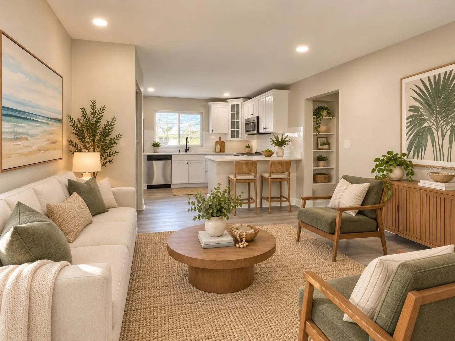 Virtually Staged. pen-concept connection between kitchen and main living space.