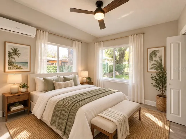 Virtually Staged - Bedroom. Light-filled bedroom with multiple windows. Ready for your personal touch.