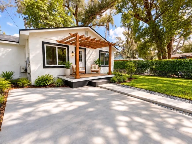 Virtually Staged Exterior Front Yard - Angle View.