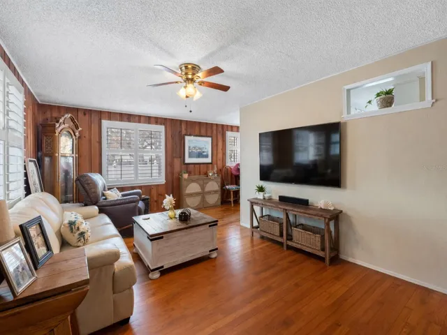 Living area with wood floors