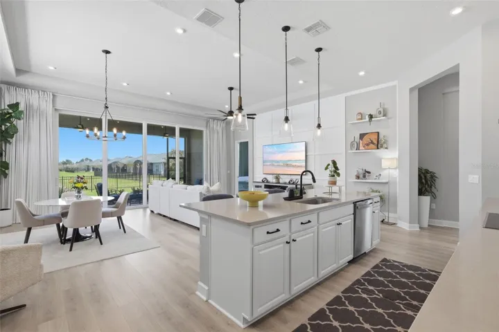 Kitchen, living, dining