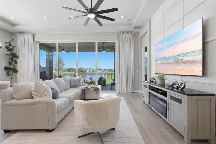 Living room overlooking pond