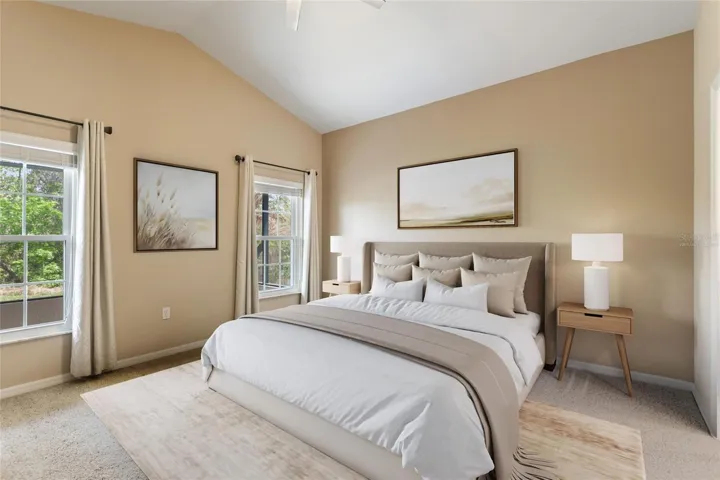 Virtually staged primary en suite bedroom