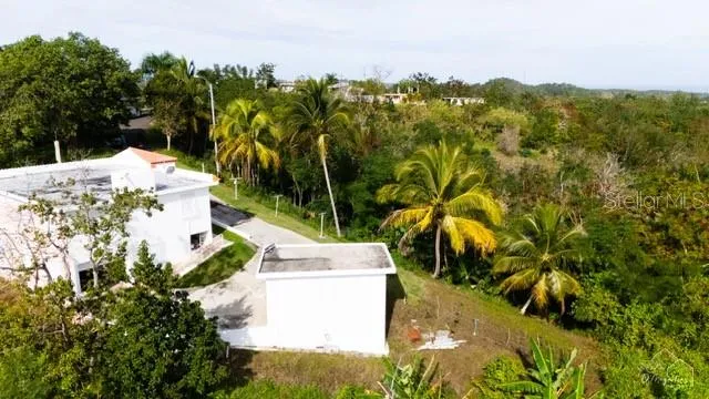 "Aerial view of  the land for sale and its  surrounding area."