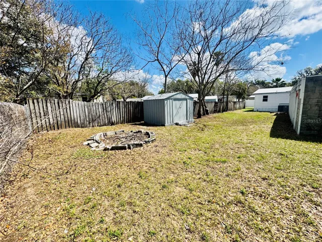 Backyard shed and fire pit