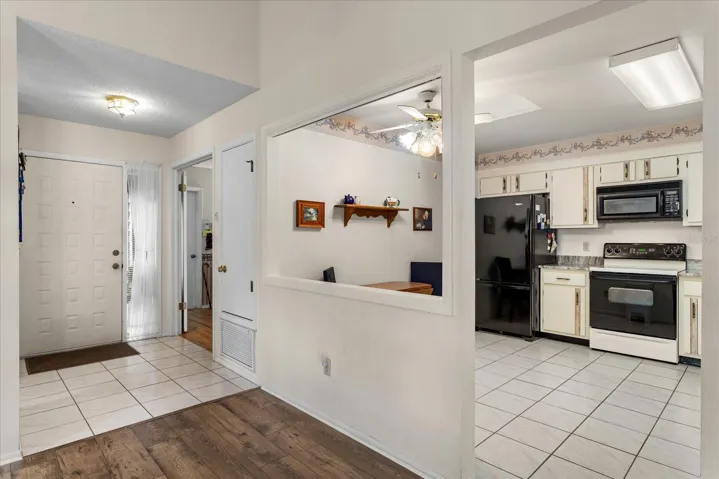 Kitchen open to living and dining room