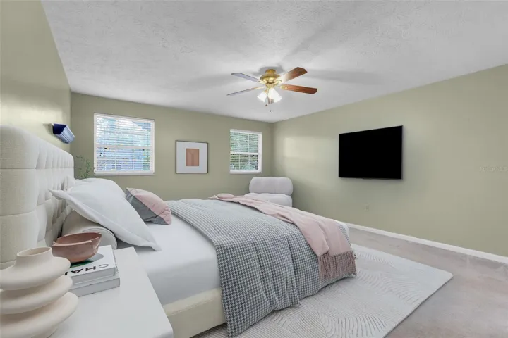 Primary bedroom staged